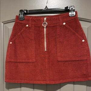 Red Corduroy Mini Skirt with Zipper